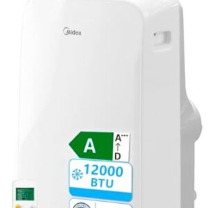 MIDEA Pingüino Aire Acondicionado Portátil 3 en 1 | 3000 Frigorías / 12000 BTU | Air conditioner Silencioso 43m2 – Deshumidificador Ventilador Climatizador 3500 W – 4 modalidades con kit de ventana – (378,99€)