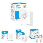 Tapo H100 – Paquete de concentrador Inteligente + Sensor de Contacto T110 + Sensor de Movimiento T100 + Paquete de 2 Bombillas Inteligentes Multicolores L530E – (65,78€)