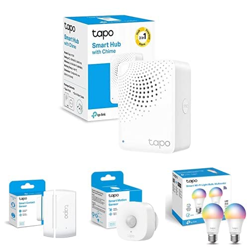 Tapo H100 – Paquete de concentrador Inteligente + Sensor de Contacto T110 + Sensor de Movimiento T100 + Paquete de 2 Bombillas Inteligentes Multicolores L530E - (65,78€)