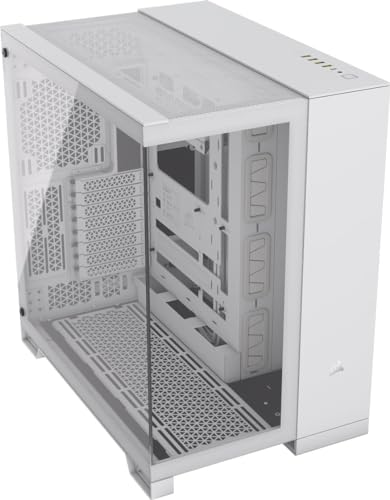 CORSAIR 6500X Media-Torre ATX Caja de PC de Doble Cámara - Cristal templado panorámico - Conexión inversa Compatible con placa base - Sin ventiladores incluidos - Blanco - (179,99€)