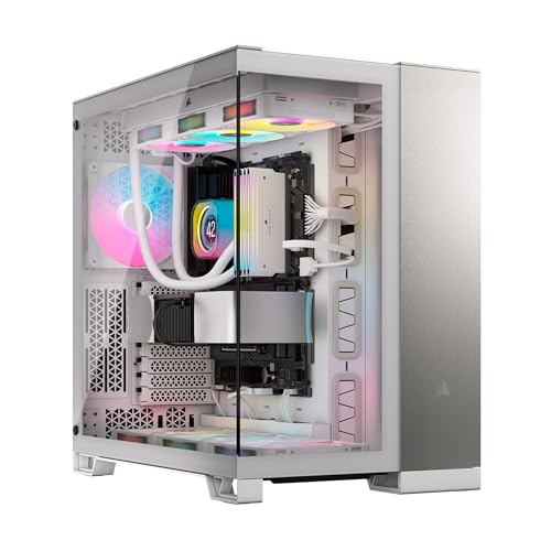 CORSAIR 6500X Media-Torre ATX Caja de PC de Doble Cámara - Cristal Templado Panorámico - Conexión Inversa Compatible con Placa Base - Sin Ventiladores Incluidos - Blanco/Aluminio Gris Satinado - (229,59€)