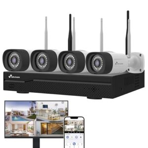 NIVIAN Kit Camaras de Vigilancia Profesional WiFi SuperHD con 4 Cámaras IP y Grabador 16CH – para Casas y Negocios – Visión Nocturna – (189,00€)