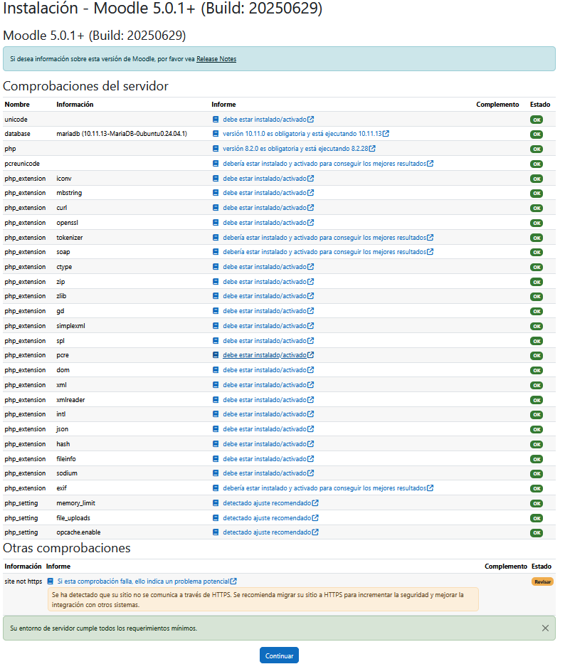 Instalar Moodle 5.0.1 en Ubuntu 24.04 - Resumen instalación moodle