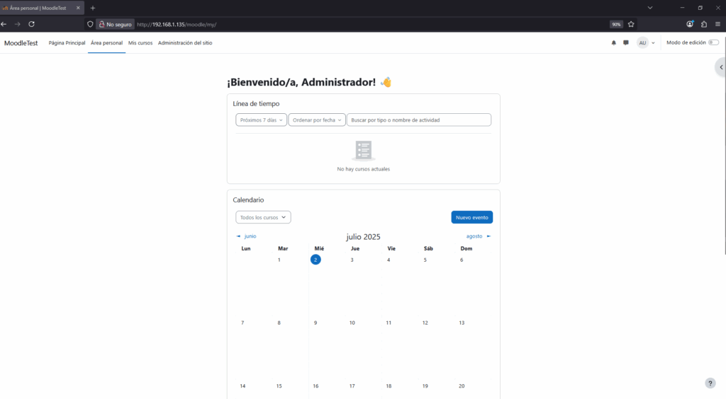 Instalar Moodle 5.0.1 en Ubuntu 24.04 - Dashboard Moodle