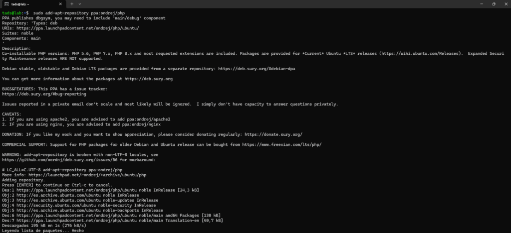 Instalar Moodle 5.0.1 en Ubuntu 24.04 - Añadir repositorio PHP
