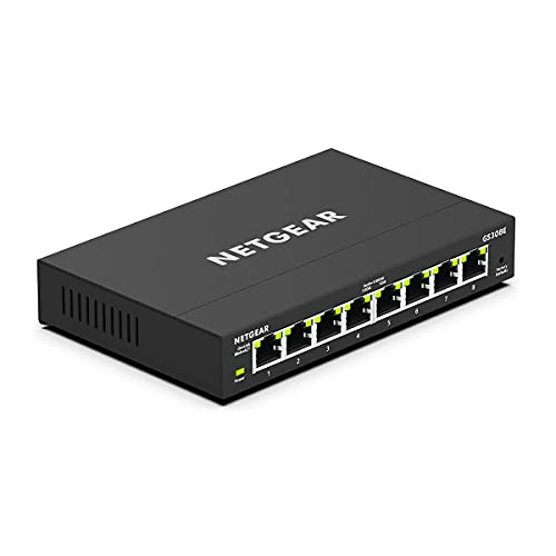 NETGEAR Switch Gigabit Ethernet Plus de 8 Puertos GS308E |Montaje en Pared o sobremesa |Switch de Red doméstico | de Oficina |Funcionamiento silencioso - (30,19€)