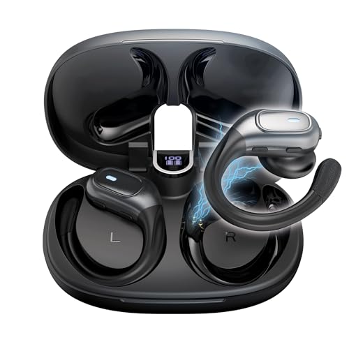 PORTENTUM Auriculares inalambricos deportivos – Pantalla LED – Reducción de ruido DNS – 50h batería – Bluetooth 5.4 – Cascos impermeables con controles integrados – Graves HiFi – Ajuste cómodo – USB-C – (19,99€)
